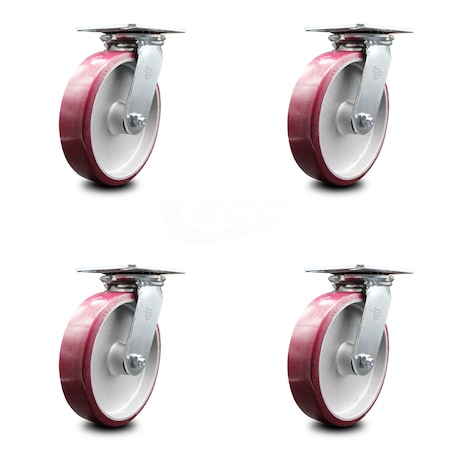 8 Inch Heavy Duty Poly On Aluminum Caster Set With Ball Bearings SCC, 4PK